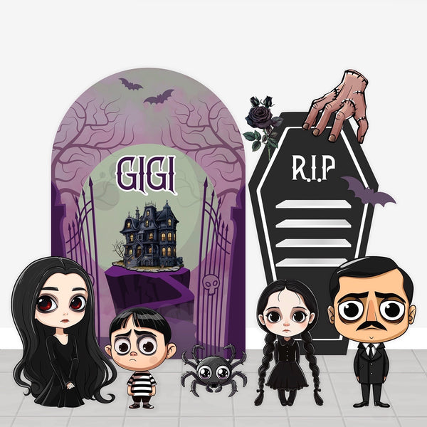 Wednesday and Family Adams Halloween Party Decoration Backdrops, Props, Cut outs