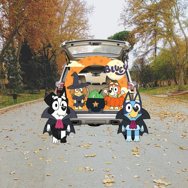 Trunk or Treat halloween themed party  Characters PROPS Cutouts Decorations. Bluey, Bingo Party Decoration. Backdrops, Props