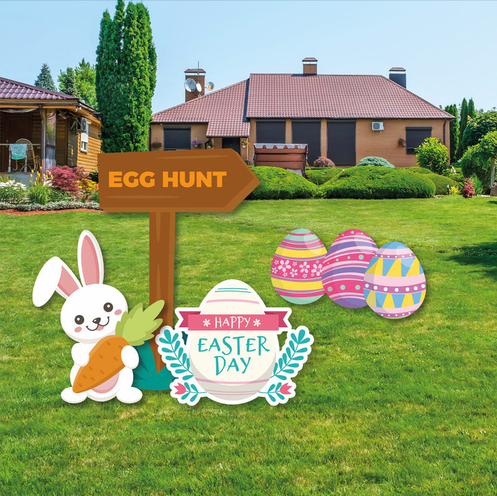 Happy Easter Yard Signs, Easter Yard Signs, Easter Decorations, Easter Lawn Signs, Easter Eggs, Easter Bunny, Easter Decor Set With Stakes