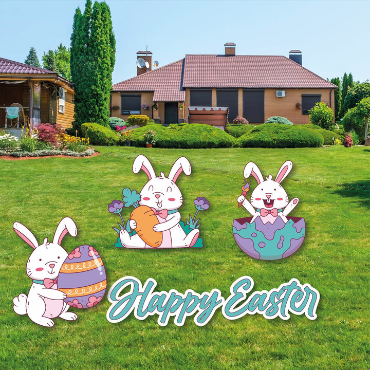 Happy Easter Yard Signs, Easter Yard Signs, Easter Decorations, Easter Lawn Signs, Easter Eggs, Easter Bunny, Easter Decor Set With Stakes