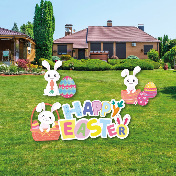 Happy Easter Yard Signs, Easter Yard Signs, Easter Decorations, Easter Lawn Signs, Easter Eggs, Easter Bunny, Easter Decor Set With Stakes