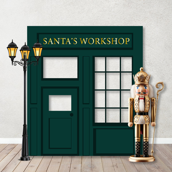 Christmas Backdrop Designs | Santa's Workshop Photo Props | Festive Holiday Photography Backdrop | Christmas Party Decor | Props Foam Board