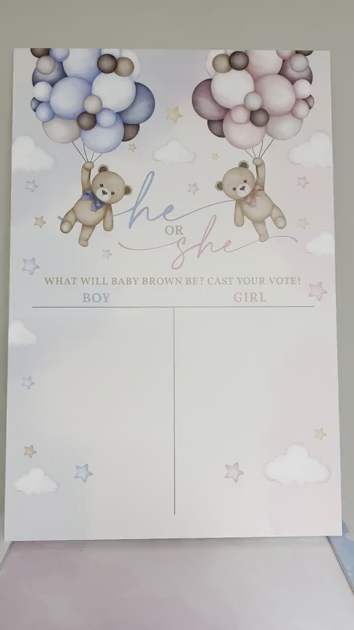 Teddy Bear Gender Reveal Box –We Can Bearly Wait –Surprise Gender Reveal Box- Balloons Gender Reveal- Gender Guess Board- Boy or Girl